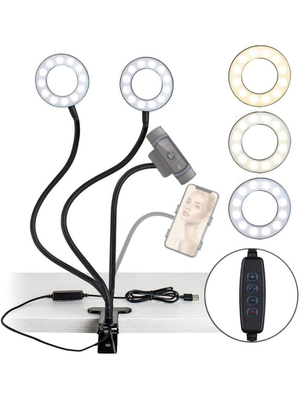 3.5-Inch Dual Selfie Ring Light with Tripod, 3 Modes & 10 Brightness Levels for